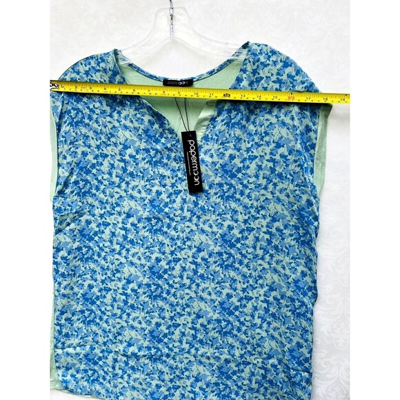 Papermoon Blue Floral Blouse Womens Small Sheer Flutter Sleeve Boho Chic Office - Picture 5 of 14